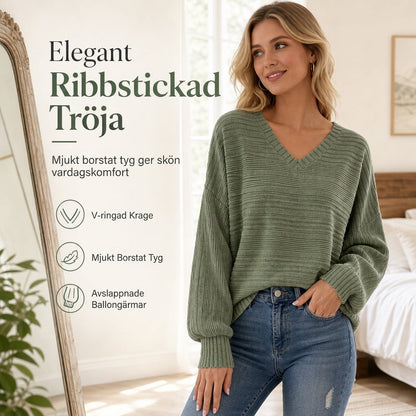 Långärmad V-ringad topp för kvinnor i avslappnad stil