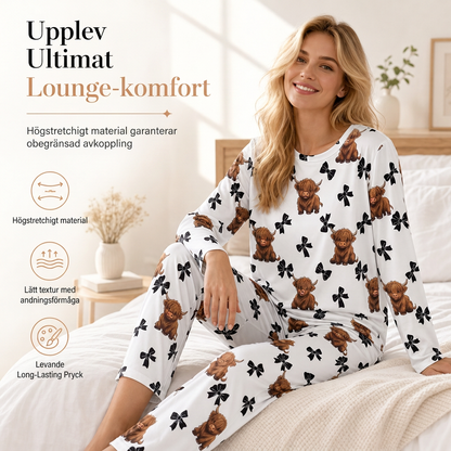Mjukt milk-silk pyjamas set för kvinnor, långärmad topp och långbyxor, avslappnad loungedräkt
