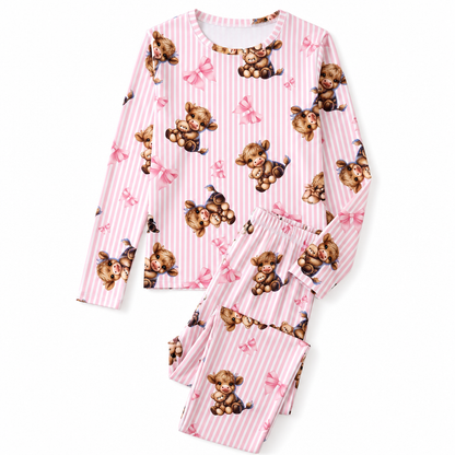 Mjukt milk-silk pyjamas set för kvinnor, långärmad topp och långbyxor, avslappnad loungedräkt