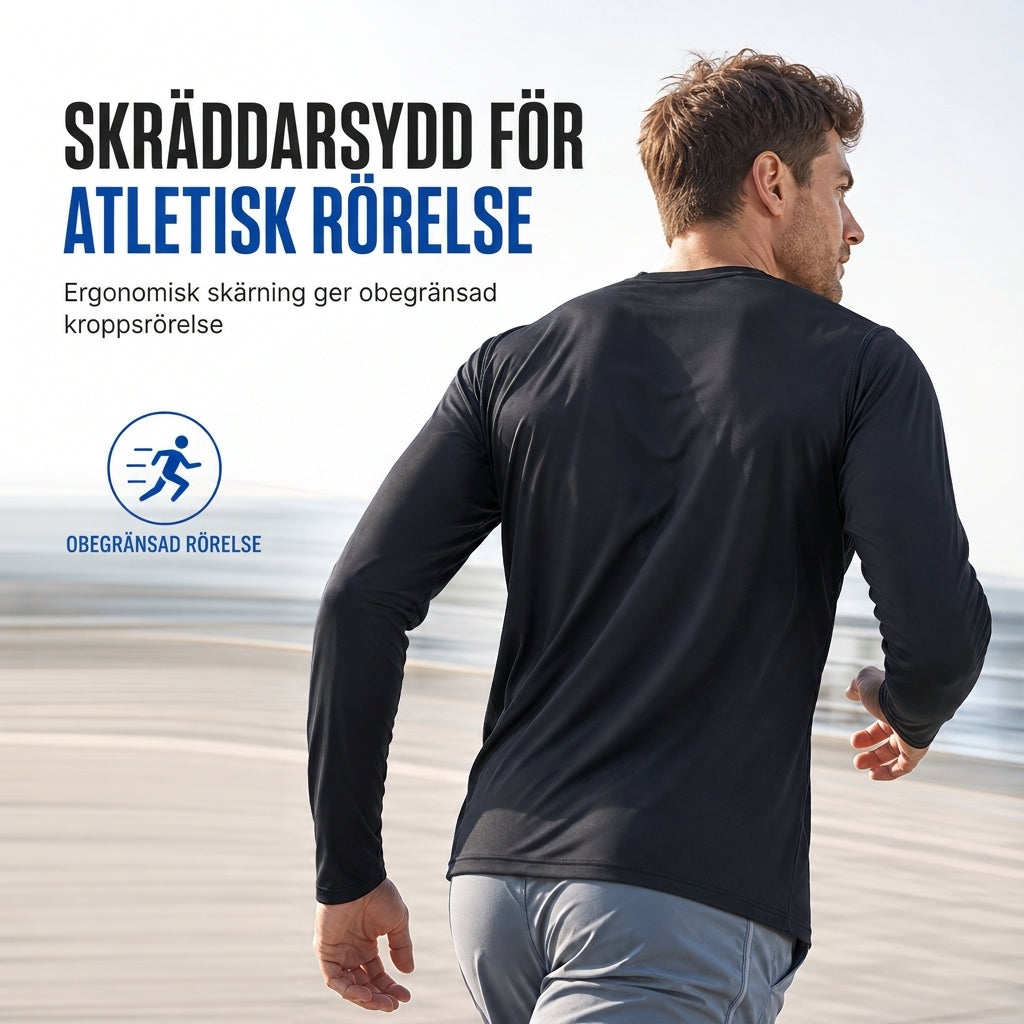 Snabbtorkande herrtröja med rund hals och långa ärmar