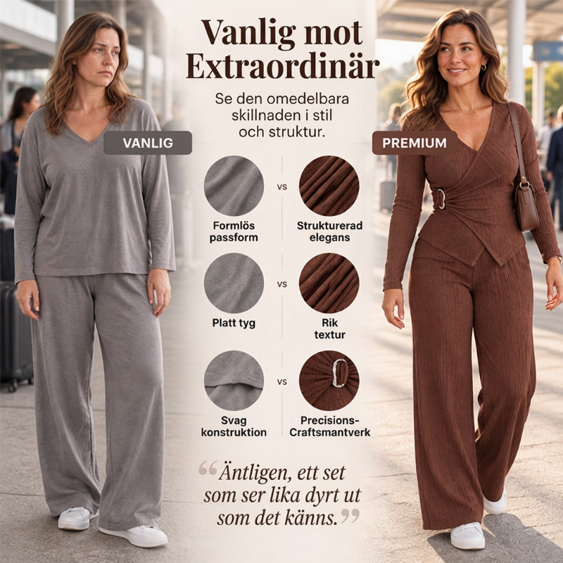 Damset med strukturerad, asymmetrisk omlotttopp och byxor med vida ben