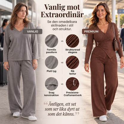 Damset med strukturerad, asymmetrisk omlotttopp och byxor med vida ben