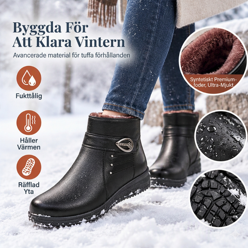 Vinterstövlar i PU-läder med foder av plysch för kvinnor
