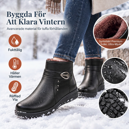 Vinterstövlar i PU-läder med foder av plysch för kvinnor