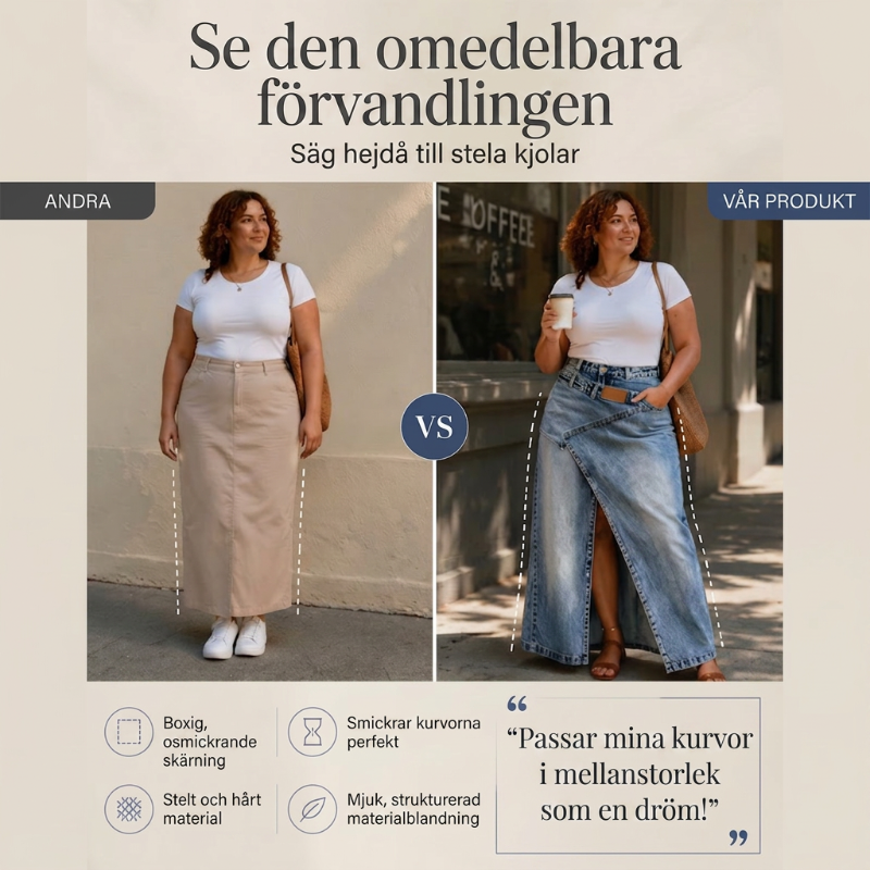 👗✨ Asymmetrisk lager denim maxikjol med slits