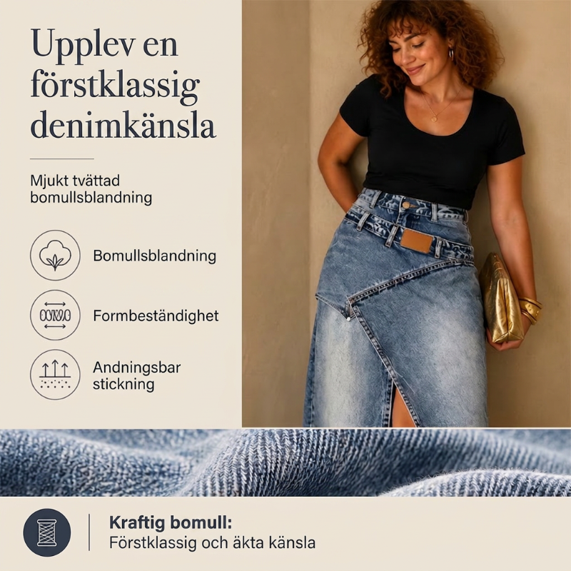 👗✨ Asymmetrisk lager denim maxikjol med slits