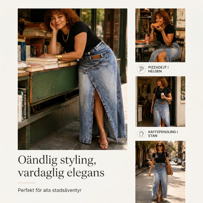 👗✨ Asymmetrisk lager denim maxikjol med slits