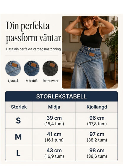 👗✨ Asymmetrisk lager denim maxikjol med slits