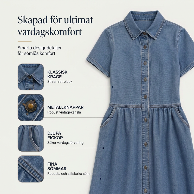 👗👖 Elegant avslappnad denimskjortklänning med fickor