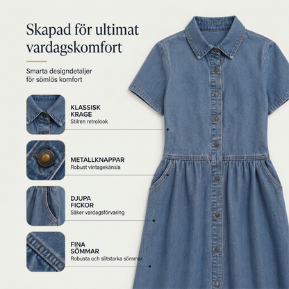 👗👖 Elegant avslappnad denimskjortklänning med fickor