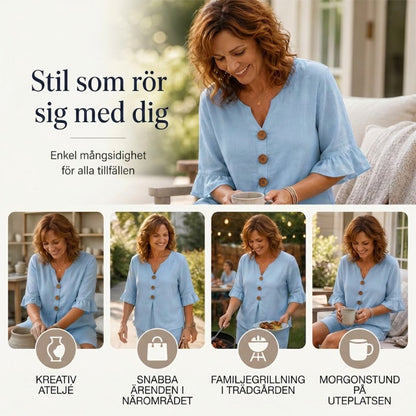 👚👖 V-ringat set med volangärmar och fickor