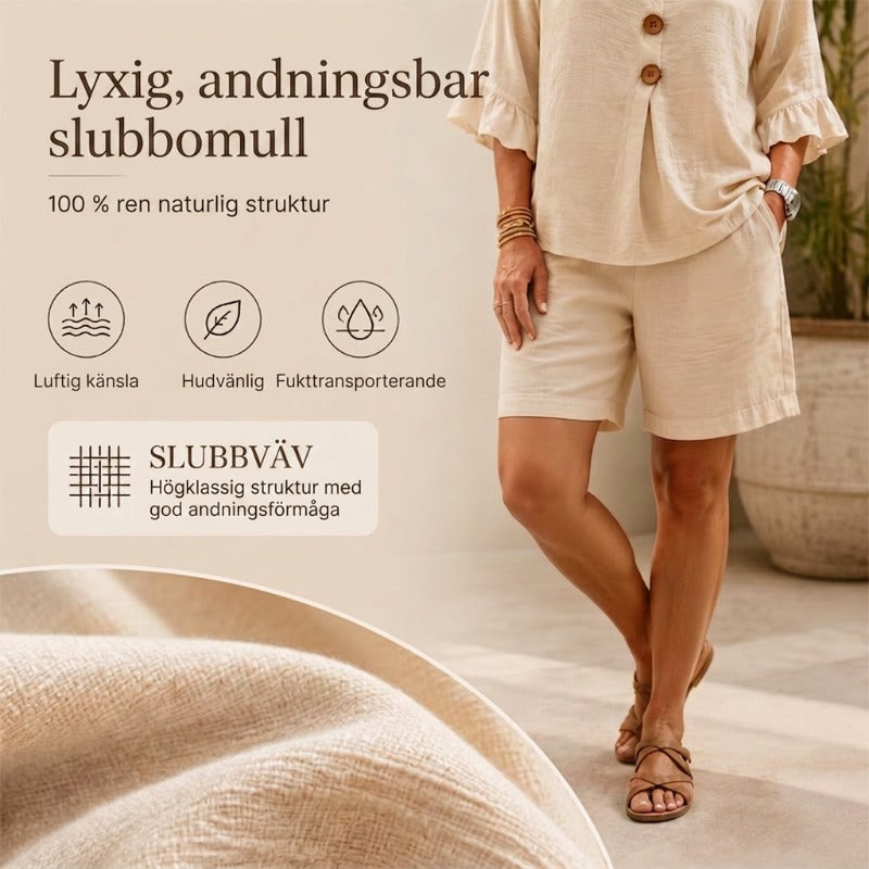 👚👖 V-ringat set med volangärmar och fickor