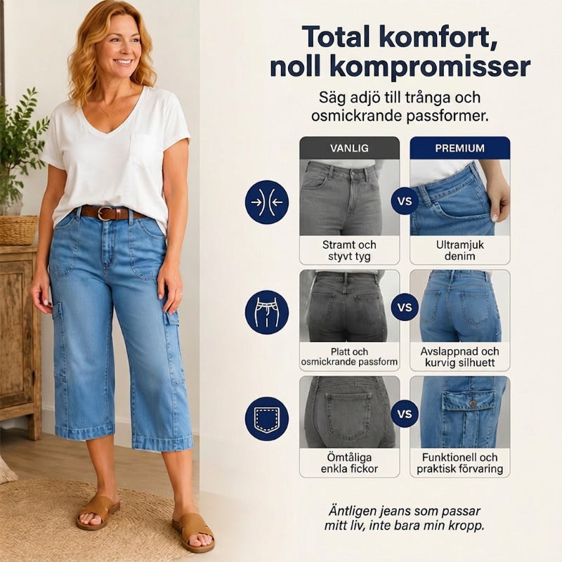 📢Mellanårsrea: 50 % rabatt – endast under en begränsad tid ⏰Korta, stretchiga jeansbyxor för dam i casual-stil