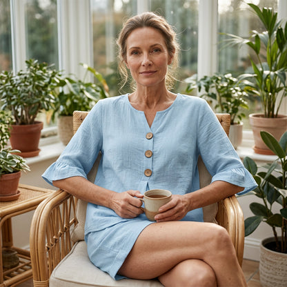 👚👖 V-ringat set med volangärmar och fickor