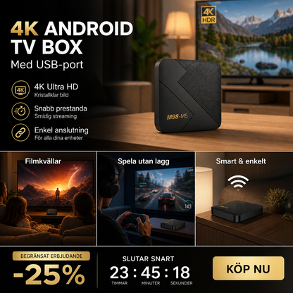 🔥 50% RABATT🎁 Android TV-box med Bluetooth ✨ Enkel streaming, smidigt ljud & bild i toppklass – perfekt för vardagsrum och filmkvällar 🍿🏡