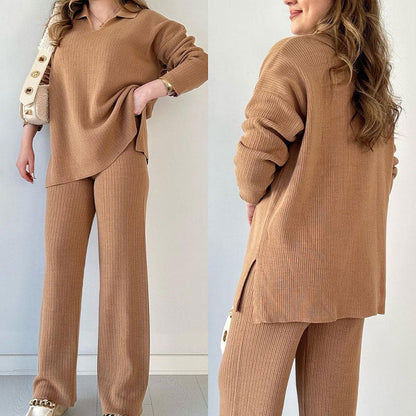 🌟🌟Nyårsförsäljning 49% rabatt  V-Neck Casual Slit Sticked Two-Piece Set