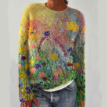 Färgglad vardagströja med romantiska blommönster för kvinnor
